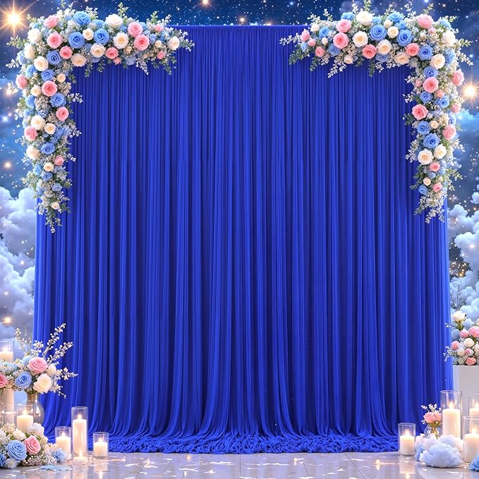 Royal Blue Tulle Backdrop Curtain for Parties Wedding,10ft x 10ft Wrinkle Free Curtain Backdrop,2 Layer Drapes for Backdrop,Polyester Wedding Back Drop for Bridal Shower Birthday Baby Shower