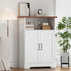 Smuxee Freestanding Cabinet Organizer, Farmhouse Style with Barn Door and Adjustable Shelf, White, for Bathroom, Kitchen, Living Room