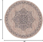 Unique Loom Outdoor Traditional Collection Area Rug - Antique (4' 1" Round, Beige/ Black)
