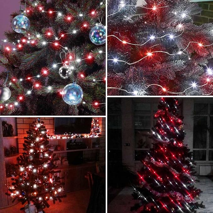 3 Pack Fairy Light Battery Operated with Remote Control Timer, 26 FT 80 LED String Lights Outdoor Indoor, 8 Mode Twinkle Lights for Christmas Party Wedding Birthday Bedroom Decoration (Red and White)