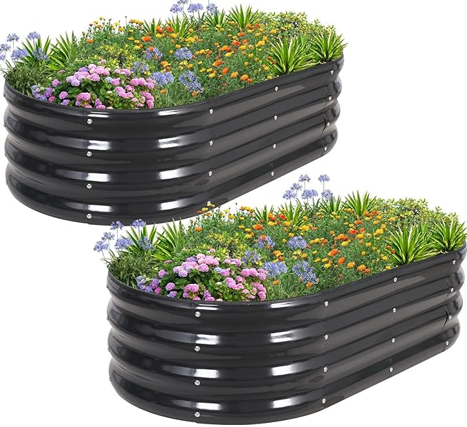 1MORE Galvanized Raised Garden Bed- Planter Garden Boxes Outdoor, Raised Beds for Gardening, 4x2x1ft Metal Garden Bed Kit for Vegetables Flower, Planter Raised Beds with Tools.Gray-2pack
