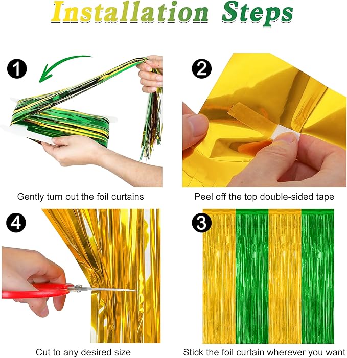 2 Pack Graduation Backdrop, Large Grad Decor 2025, Green Gold Graduation Photo Backdrop Fringe Curtains Party Streamer, Metallic Green and Gold Grad Decorations Class of 2025