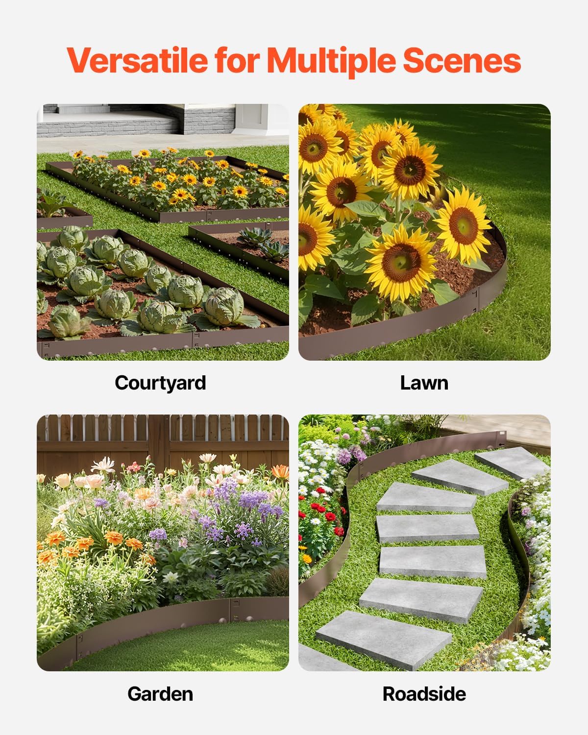 VEVOR Steel Landscape Edging, 5 Packs 39 x 3 in Rust-Resistant Metal Landscape Edging, Bendable Garden Edging Border, Heavy Duty Lawn Edging, Easy-to-Install, Flower Bed Yard Pathway Divider Brown