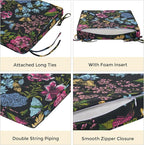 FUNHOME Outdoor Chair Cushions 18"x18"x2.5" Set of 2,Water Reistant Patio Chair Cushion with Zipper&Ties,18x18 Inch Square Seat Cushion for Garden Furniture Chairs(Butterfly Black)