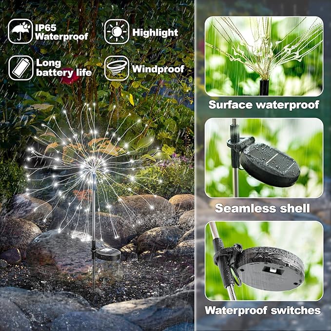 Anordsem Solar Garden Lights Outdoor: Fireworks Light Waterproof for Yard Outside - LED Starburst White Lighting Patio Path Decor 6 Pack - Gardening Gifts for Women Mom Homeowner