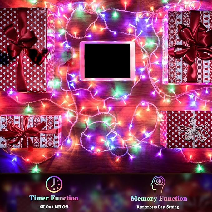 Multicolor 240 LED 88FT String Lights Indoor Outdoor, Connectable Christmas Tree Lights Waterproof 8 Modes with Timer, Clear Wire Fairy Twinkle Light Plug in for Bedroom Wedding Party Xmas Decorations