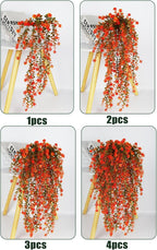 SJL Artificial Fake Fall Hanging Flowers Fake Plant Artificial Hanging Plants Flower Fall Eucalyptus Palnts Outdoor Faux Autumn Vines Decor Real Touch for Patio Living Room Thanksgiving (Salmon)