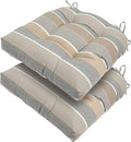 FUNHOME Outdoor Chair Cushions 19 x19 Inch,Water Resistant Tufted Seat Cushions 19",Reversible,Weather Resistant,Rounded Back Wicker Chair Cushion for Patio Garden Furniture(Gray Stripe)