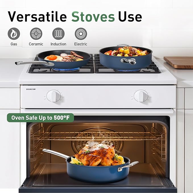 Kitchen Academy Induction Plasma Titanium Nonstick Wok Set 3 Piece, 10" Frying Pan and 11.8"/6QT Deep Frying Pan/Saute/Skillet With Lid, PFOA & PFAS-Free, Oven Safe