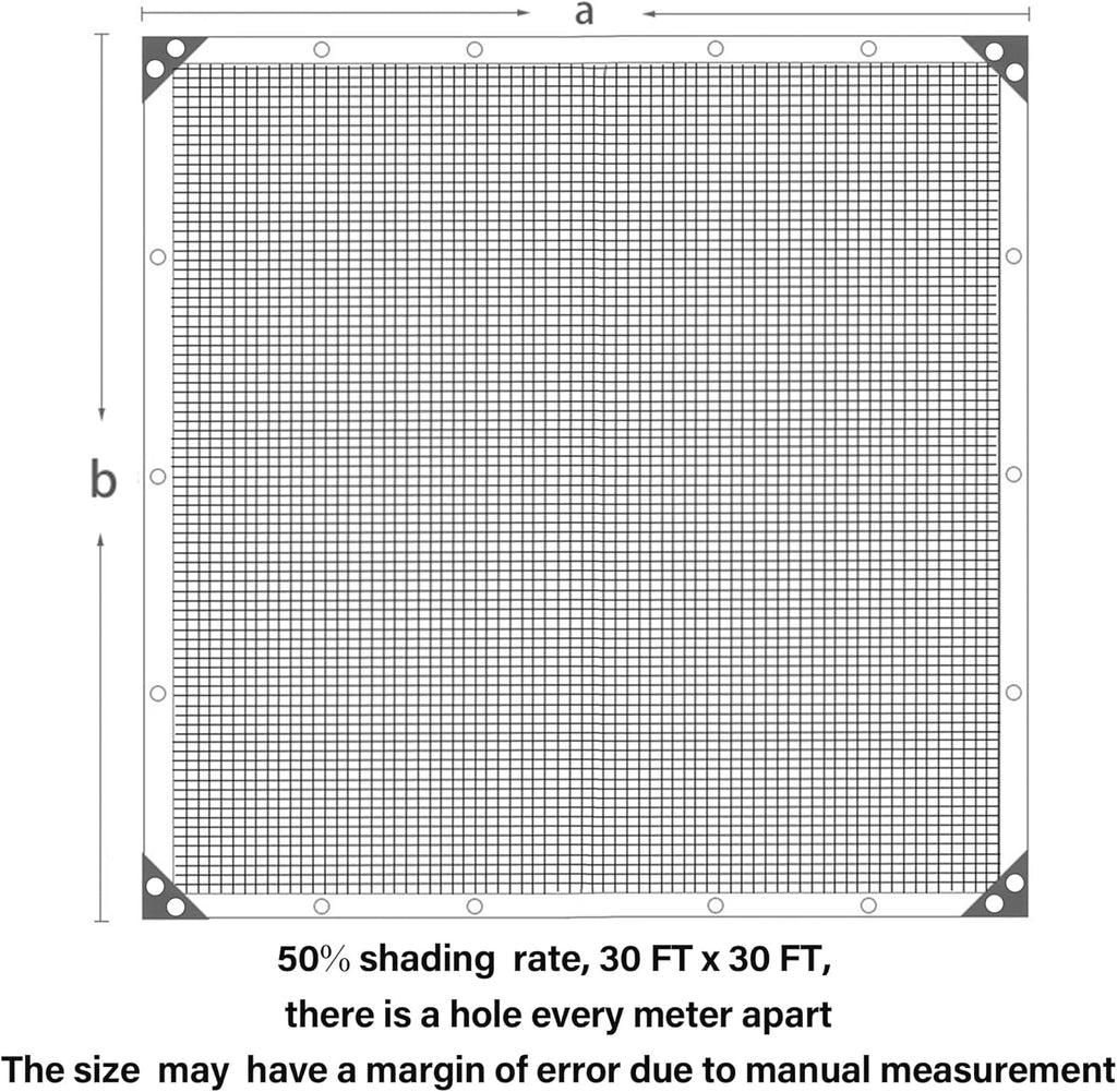 winemana Black Shade Cloth 30x30 FT– 50% Sun Shade Mesh Tarp for Greenhouse, Garden, Patio, Dog Kennel, Chicken Coop, and Outdoor Protection, Plants Cover Shade Netting with 2 Reinforced Grommets