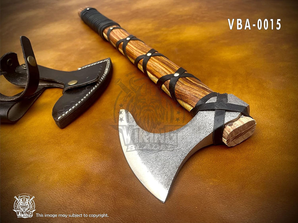 SHINY CRAFTS -Norse Viking Axe, Hatchet with Leather Sheath Best Tomahawk Viking Hatchet- Viking Bearded Axe, Camping Axe, Gift for Him with Sheath (SCAH 15)