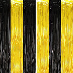 2 Pack Black and Gold Tinsel Foil Fringe Curtains, Black and Gold Party Decorations, Metallic Tinsel Party Streamers Backdrop for 2025 New Years Graduation Prom Party Decorations
