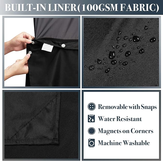 N&Y HOME Extra Long Waffle Weave Shower Curtain with Snap-in Fabric Liner Set, 12 Black Hooks Included - 71" x 84", Hotel Style, Mesh Top Window, Machine Washable & Water-Repellent - 71x84, Black