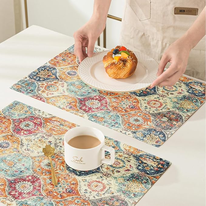 Snycler Table Runner Boho Table Runners Vintage Elegant Farmhouse Table Center Linen Decor for Home Dining Party Entrance (12x18 Inch ,Set of 4) Boho-Yellow