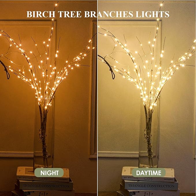 Lighted White Birch Branches With Timer 33IN 180 LED Twig for Vase Christmas Decor Artificial Tree Branch Holiday Parent