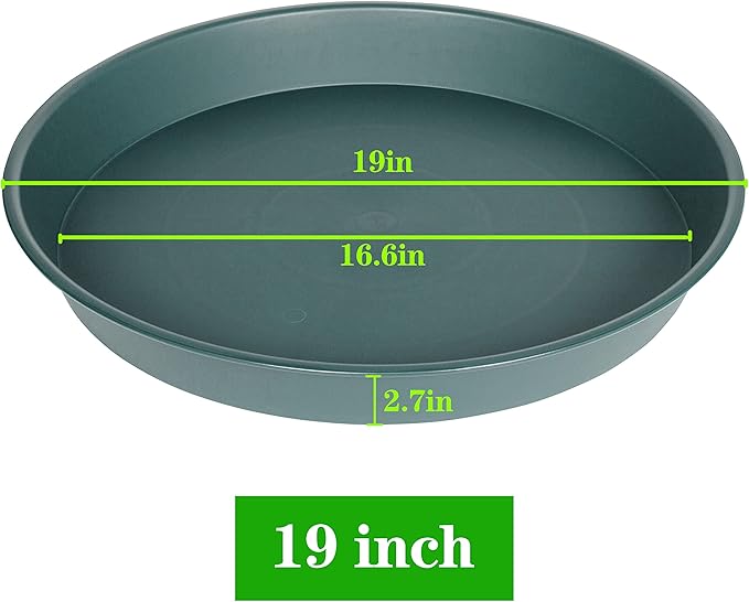 4 Pack of 18 19 inch Plant Saucer Drip Tray (16.6 inch Base), Heavy Duty Large Deep Plant Saucers for Pots, Plastic Flower Planter Water Trays for Indoors Outdoor (19", Green)