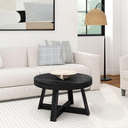 Plank+Beam Classic Round Coffee Table, 30 Inch Farmhouse Coffee Table, Mini Center Tables for Small Spaces, Small Living Space Tea Table, Black Wirebrush