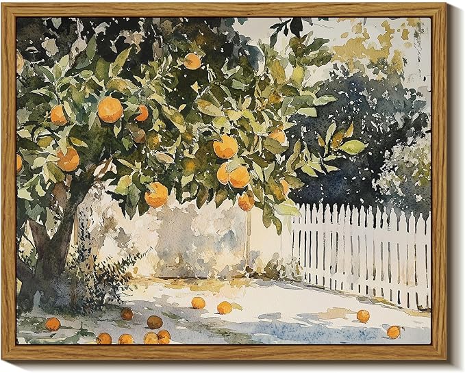 InSimSea Framed Canvas Wall Art Vintage Decor, Orange Trees Art Kitchen Decor Aesthetic, Classic Rustic Farmhouse Wall Decoration for Bedroom Living Room Bathroom Gallery, 8"x10"