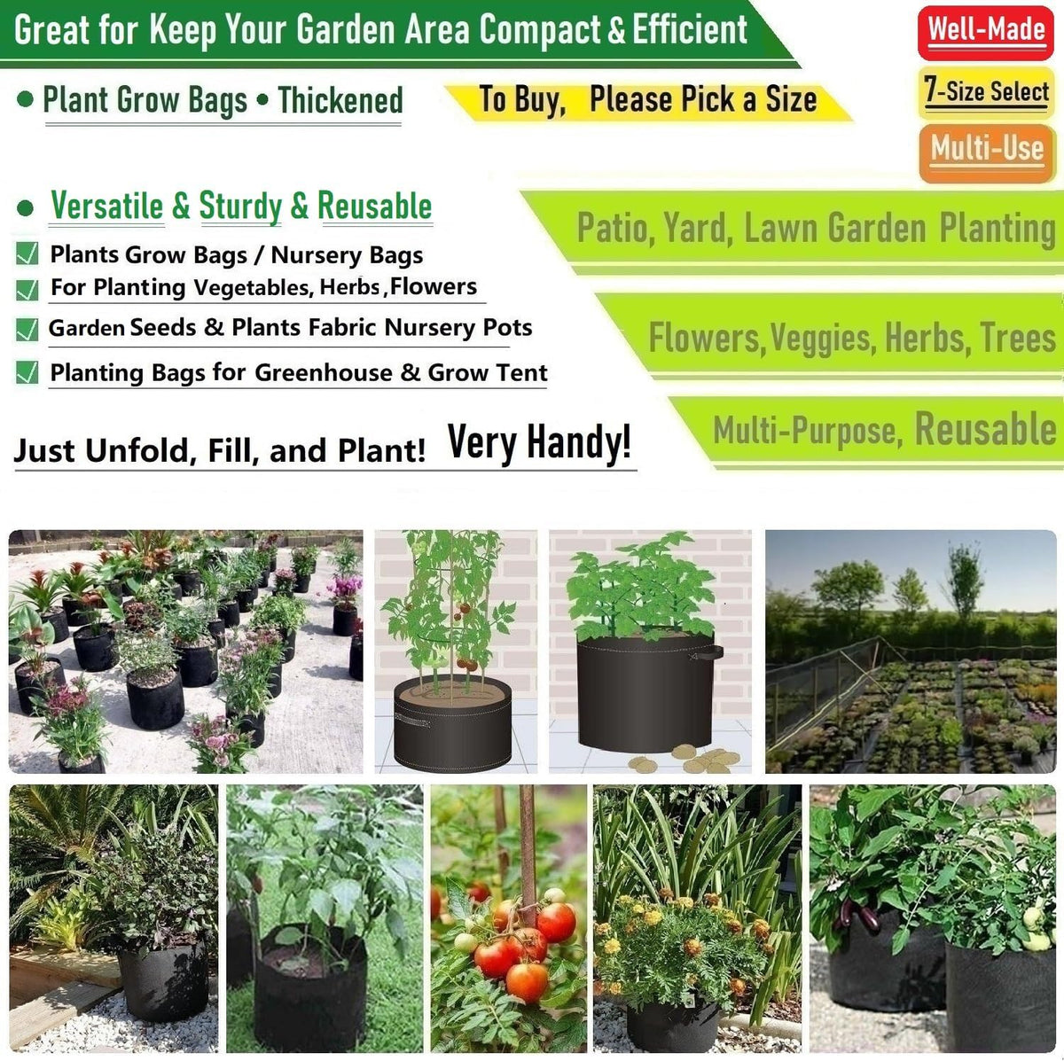 5-Pack 3 Gallon Plant Grow Bags (10x8 inch) Thickened Gardening Bags Fabric Plant Pots for Garden Pots,Flower Pot,Plant Nursery Bag,Herbs Veggies Planter Bag,Barrel Planter,Garden Container W/ Gloves