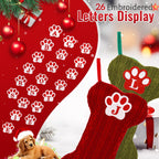 Dog Stocking with Initials，Bone Christmas Stocking with Letters,Large Knit Embroidered Monogram Christmas Stocking for Dogs Cats,Xmas Stockings for Pets Red M