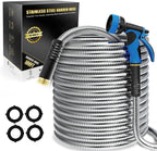 Lefree Garden Hose 100ft, Metal Garden Hose, Flexible Water Hose with 10-Function Nozzle, Stainless Steel Heavy Duty Hose, Crush Resistant, Leak Proof, No Kinks Garden Hoses for Yard, Outdoors, Rv