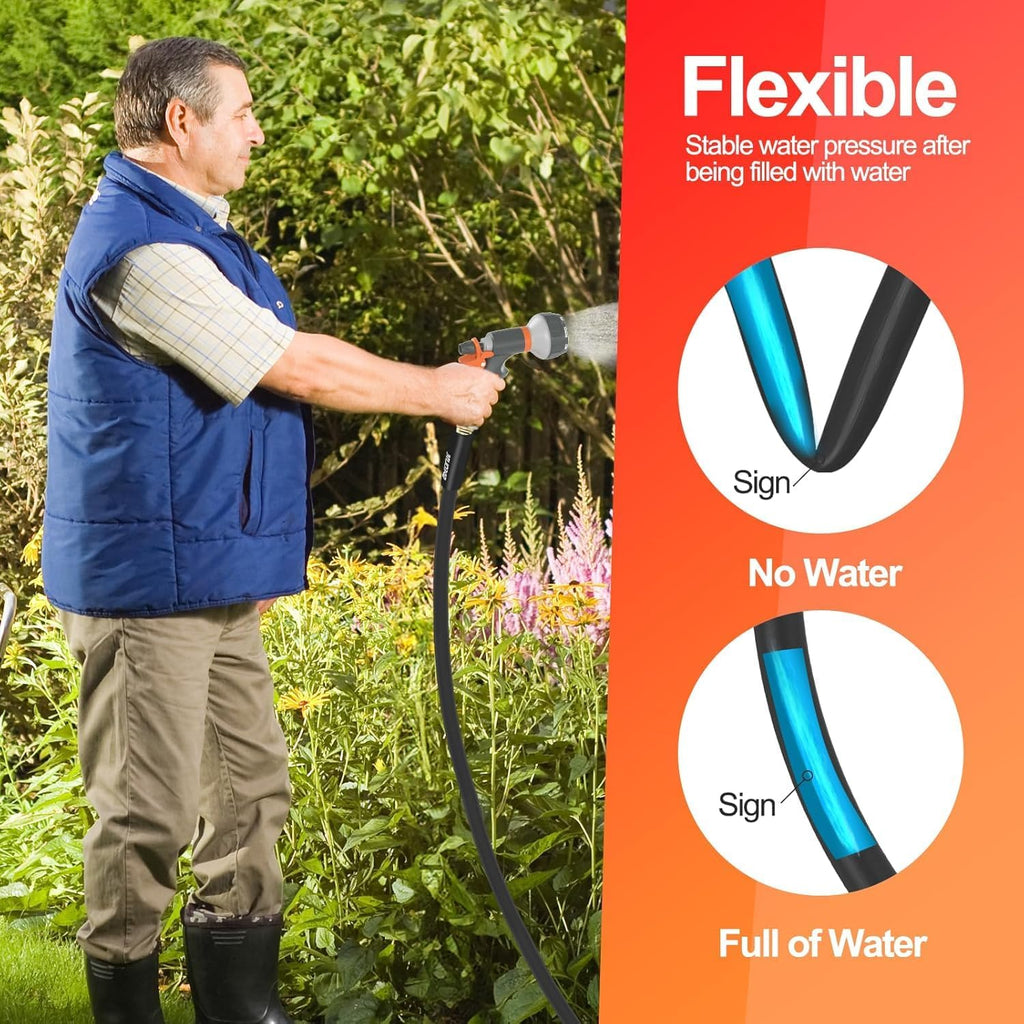SPECILITE Garden Water Hose 50 ft x 3/4 in Heavy Duty, Flexible and Lightweight, Burst 600 psi, Kink-less Hybrid Rubber Pipe for Backyard, 3/4'' Brass Fittings, Black