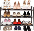 Seville Classics Sturdy Freestanding Storage Shelf for Bedroom, Closet, Entryway, Dorm Room Organizer Stackable Durable Metal Shoe Rack Espresso Slat, 3-Tier (NEW MODEL)