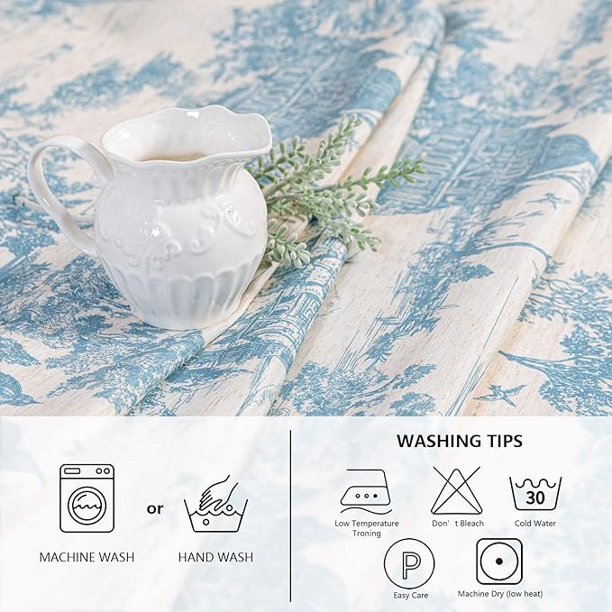 MYSKY HOME Linen Vintage Rectangle Tablecloth 60x102 Inches, Blue Castle Print Table Cloth for Dining Table I Tabletop I Parties/Outdoor I Spring/Summer Waterproof Fabric Farmhouse Tablecloth