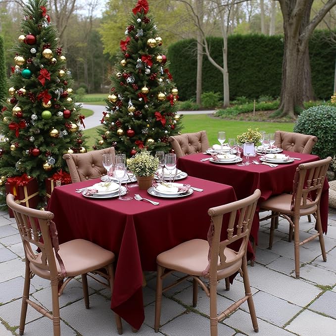 sancua Square Tablecloths 70x70 Inch Burgundy, 2 Pack - Fabric Table Cloth for Square or Round Tables, Washable Polyester Table Cover for Christmas Dinner, Holiday Party, Decorative Display Tables