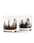 Black Lantern Whiskey Glass Set - Forest Landscape Old Fashioned Low-Ball Glasses - Drinking Glasses - Rock Glasses and Kitchen Glasses for Nature Lovers - Two Premium 11oz. Glasses
