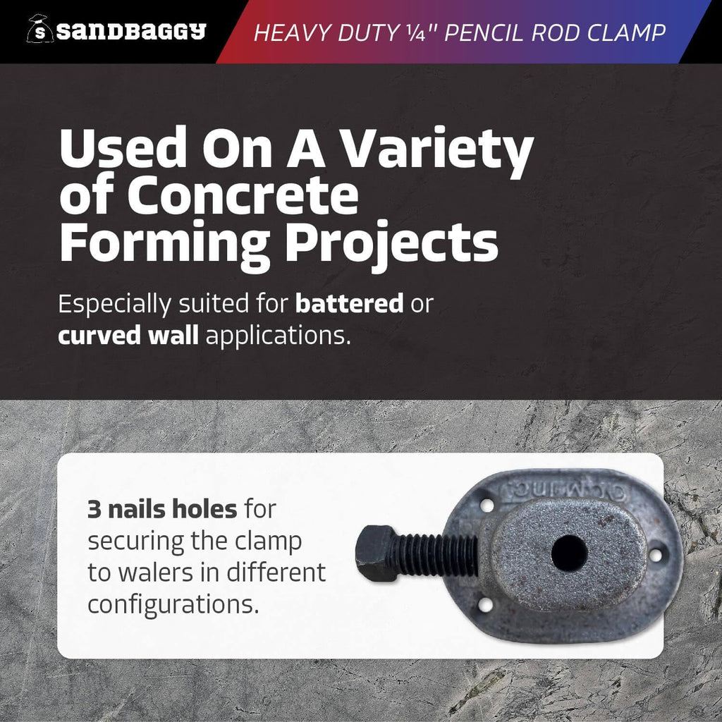 Sandbaggy Heavy Duty 1/4" Pencil Rod Clamp - Reusable Concrete Formwork Clamps - Cast Malleable Iron - Construction Grade Strength & Safety (Heavy Duty, 1, Count)