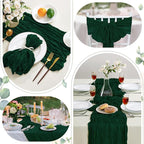 6 Pack Emerald Green Cheesecloth Table Runner 10FT Long Boho Gauze Table Runner Rustic Sheer Runner for Wedding Bridal Baby Shower Birthday Party Table Decor Fall Thanksgiving Christmas Decorations