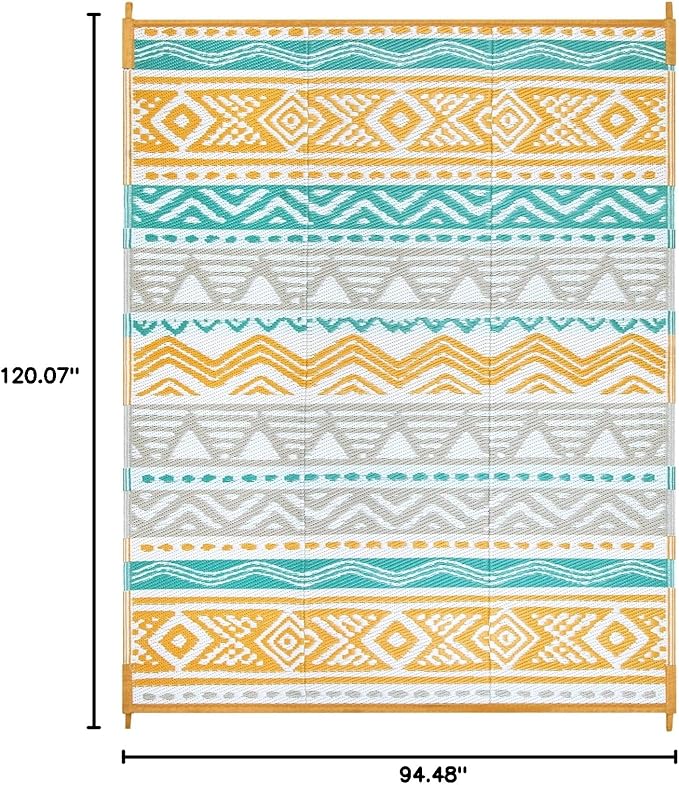 Lahome Outdoor Rugs 8x10 Waterproof, Reversible Outdoor Plastic Straw Rug for Camping Patio, RV Outdoor Rugs Outside, Outdoor Carpet for Porch Deck Backyard Picnic(Blue/Yellow,8'x 10')