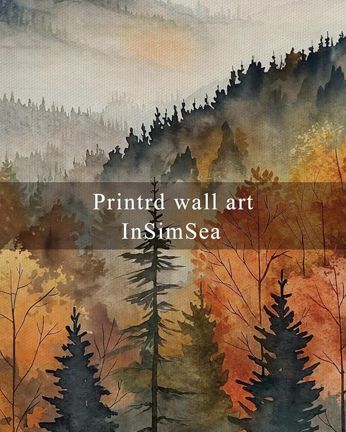 InSimSea Square Framed Canvas Wall Art, Nature Scenery Decor Farmhouse Quiet Forest Awakening Wall Art Prints, Autumn Fall Classical Retro Living Room Bedroom Office Home Decor 12"x12"