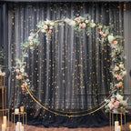 20×10ft Black Tulle Backdrop Curtain with Lights String for Parties, Sheer Photo Backdrop Curtains for Wedding Party Photography Background