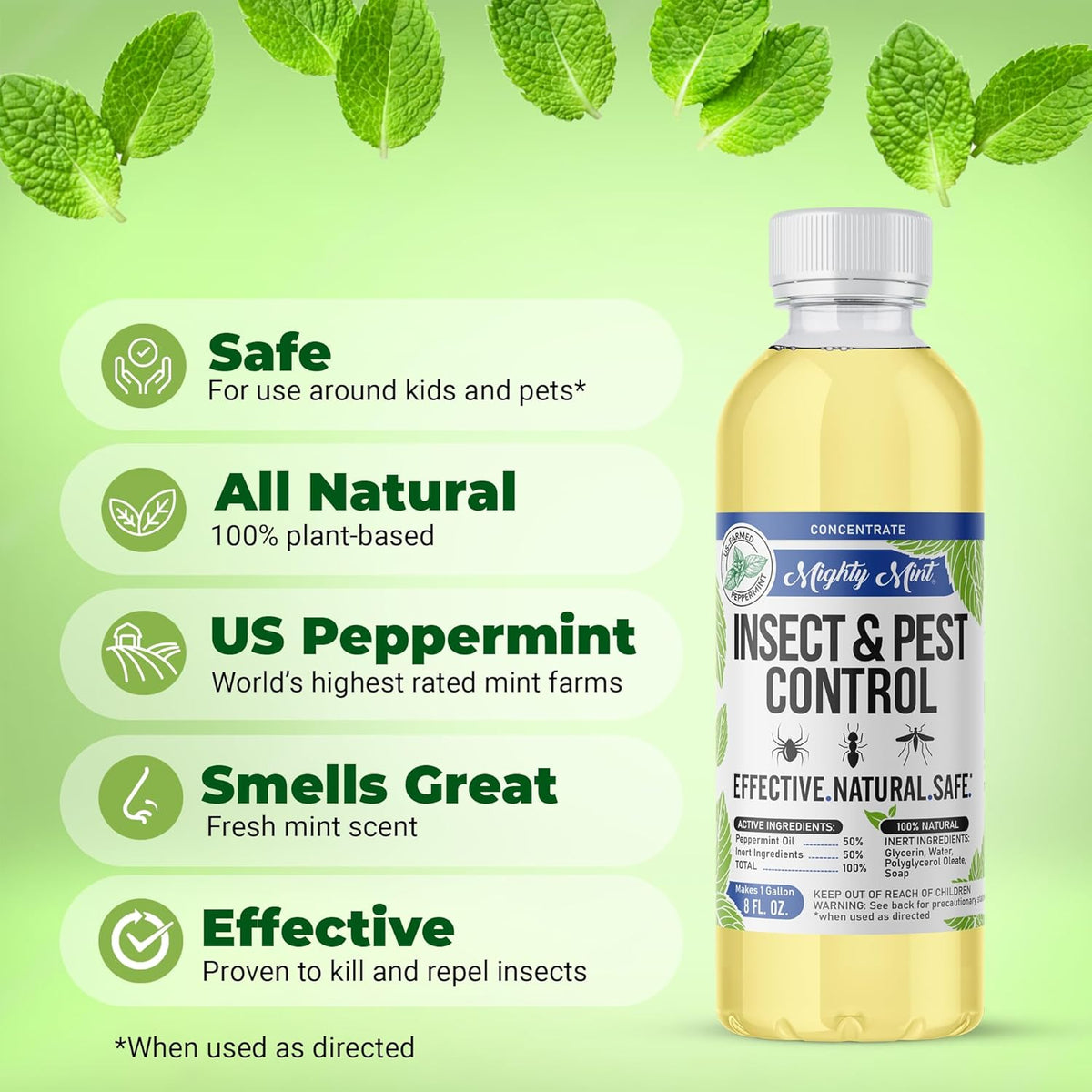 Mighty Mint Peppermint Oil Insect Repellent Concentrate– Natural Indoor & Outdoor Bug Control for Spiders, Ants, Roaches, and More – Plant-Based, Extra-Strong Formula - 8 oz