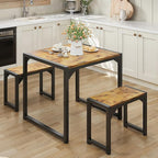Gizoon Dining Table Set for 2, Kitchen Table Set for 2 with Steel Frame, Kitchen Table with 2 Benches for Small Space, Space Saving Design for Restaurant, Living Room, Retro