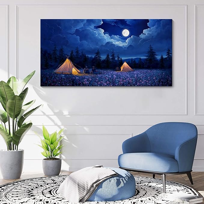 Landscape Canvas Wall Art Wall Decor Bedroom Pictures Wall Decoration Dark Blue Artwork Large Size Modern Painting Framed Pictures For Living Room Home Kitchen Office