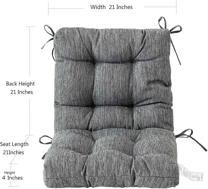 QILLOWAY Outdoor Chair Cushion for Patio Furniture, Waterproof Patio Cushions Set of 4 with Ties, Fade Resistant Replacement Pads for Outdoor Rocking Chairs,Charcoal Grey,Black