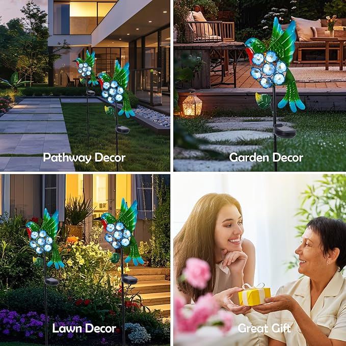 Solar Lights Outdoor Decorative Metal Solar Hummingbird Waterproof LED Metal Waterproof Garden Stake Lights for Walkway Pathway Lawn Patio Yard Decorations