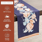 Maison d' Hermine Table Runner 100% Cotton Single Layer Table Runners 108 inches Long for Thanksgiving Christmas Decorations Home Kitchen Dining Party Wedding (Pumpkin Blues, 14.5" x 108")