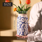 VICTOR & TERESA Rustic Blue and White Vase for Home Decor, Ceramic Vases for Flowers, Modern Farmhouse Decorative Vases for Pampas Grass,Table, Mantel, Living Room,Bookshelf, Centerpieces, 8''