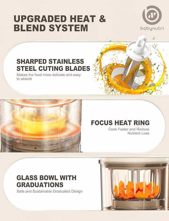 Auto Baby Food Maker, Glass Baby Food Mills, Baby Blender & Steamer and Puree Maker with Auto Cooking, Easy Cleaning, Dishwasher Safe, Cook at Home, Touch Screen Control