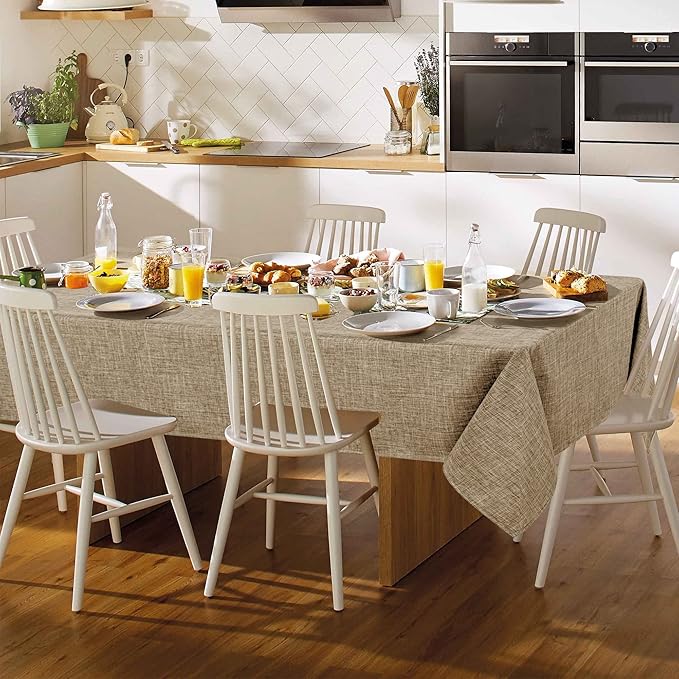Fitable Faux Linen Tablecloth Rectangle 60 x 102 Inch - Rustic Fabric Table Cloth for 6 Foot Tables, Nature Faux Burlap Table Cover for Kitchen Dining, Party, Farmhouse