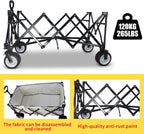 TMZ Collapsible Wagon 445L Heavy Duty Foldable Cart with All-Terrain Wheels, Canopy & Brakes - Extra Large Utility Wagon for Beach, Outdoor, Garden, Camping Portable Foldable Design (White)