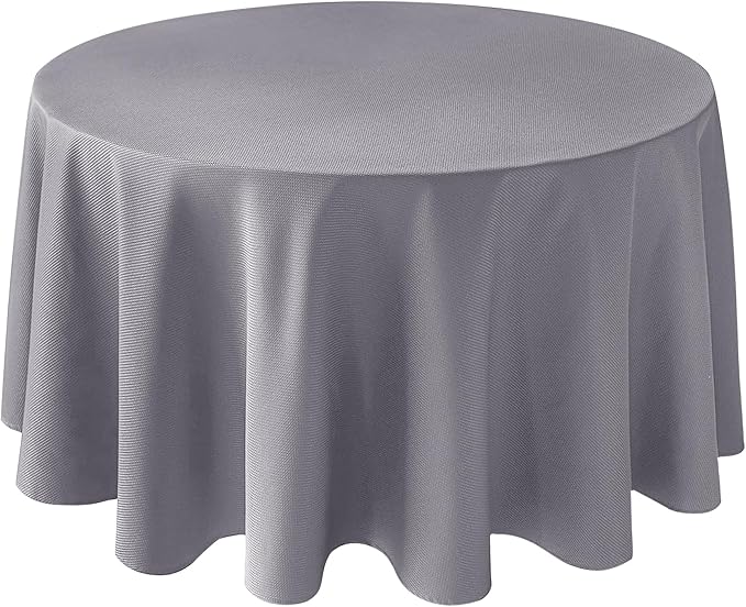 Biscaynebay Textured Fabric Round Tablecloths 108", Silver Grey Water Resistant Table Cloth Circle Folding Table Covers Linen for Dining, Kitchen, Wedding and Parties etc. Machine Washable