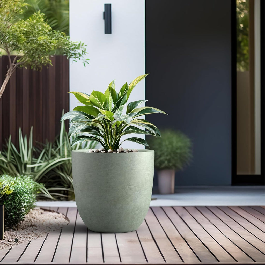 Kante 18 Inch Dia Round Concrete Planter, Indoor Outdoor Large Plant Pot with Drainage Hole and Rubber Plug for Home Patio Garden, Mint Green