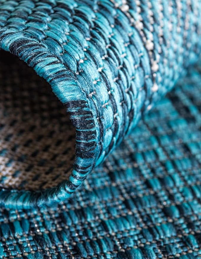 Unique Loom Outdoor Border Collection Area Rug - Soft Border (12' Square Teal/Ivory)