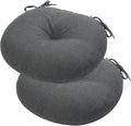 Bistro Chair Cushions 15 inch,Set of 2,Tufted Round Chair Cushions with Ties,15"x15"x4",Water Resistant Round Seat Cushion for Barstool Chairs,Patio Garden Kitchen Outdoor Furniture(Charcoal Gray)