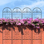4 Pack Metal Garden Trellis 86.7" Tall Outdoor Climbing Plant Support for Roses, Flowers, Rustproof Durable Black Galvanized Tube, Lawn Garden Fence Decor Screen (4, Castle-86.7" H)